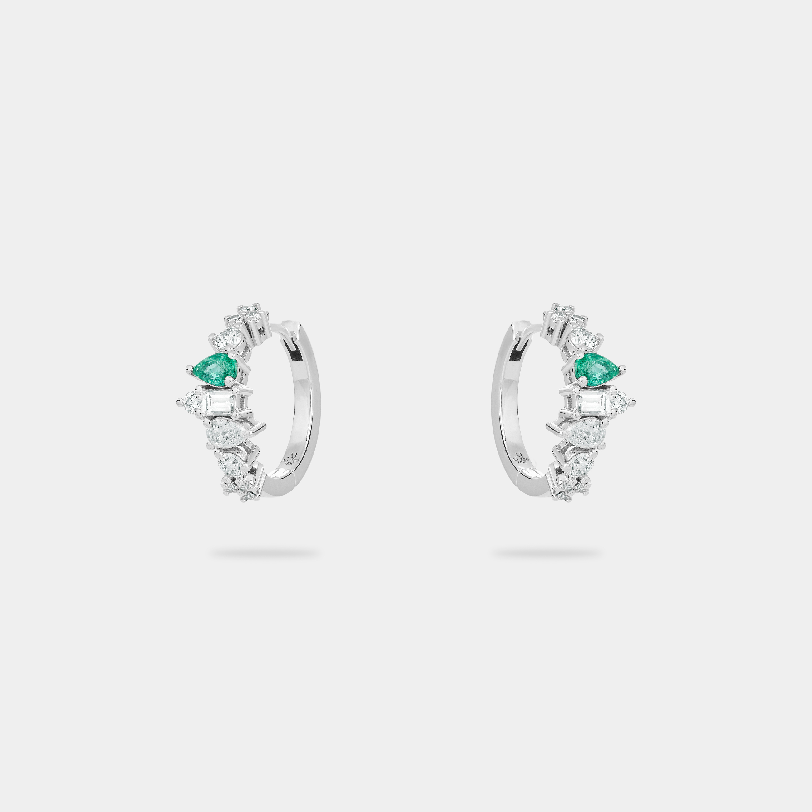 Pear and Shape Emerald Hoop Earrings